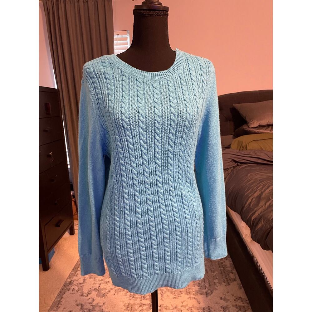 Talbots Cable Knit Sweater Women’s M Cerulean Blue Shoulder Button Pullover - Picture 2 of 4